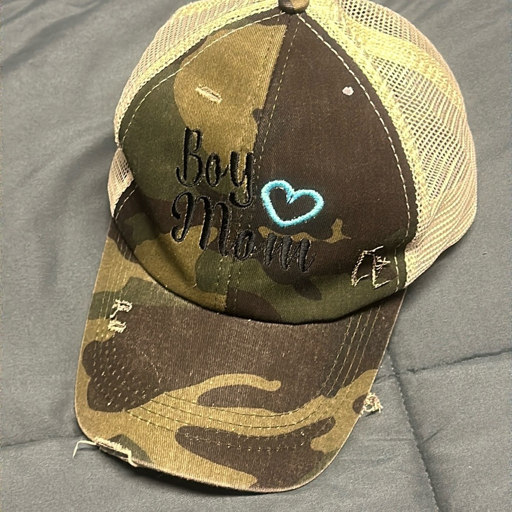 Boy Mom Camo/Cream Baseball Hat OS adjustable